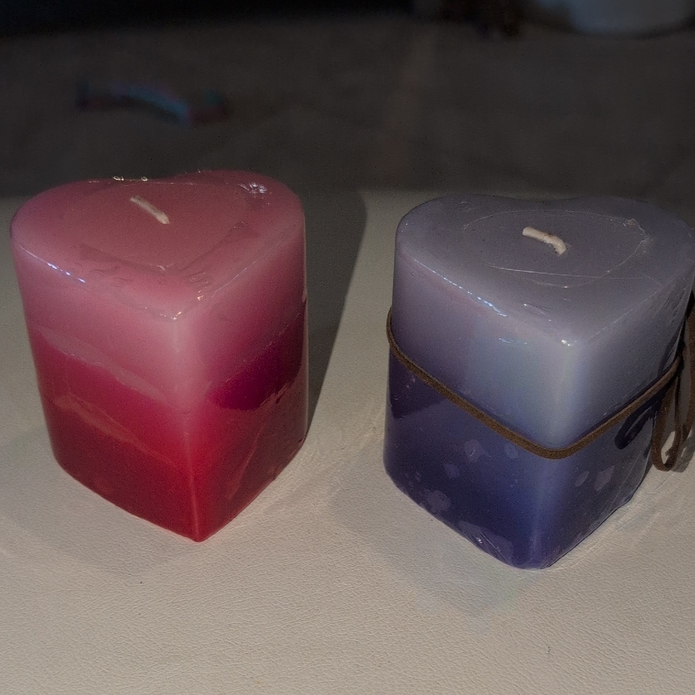 Romantic Heart-Shaped Candle Set in Pink and Purple